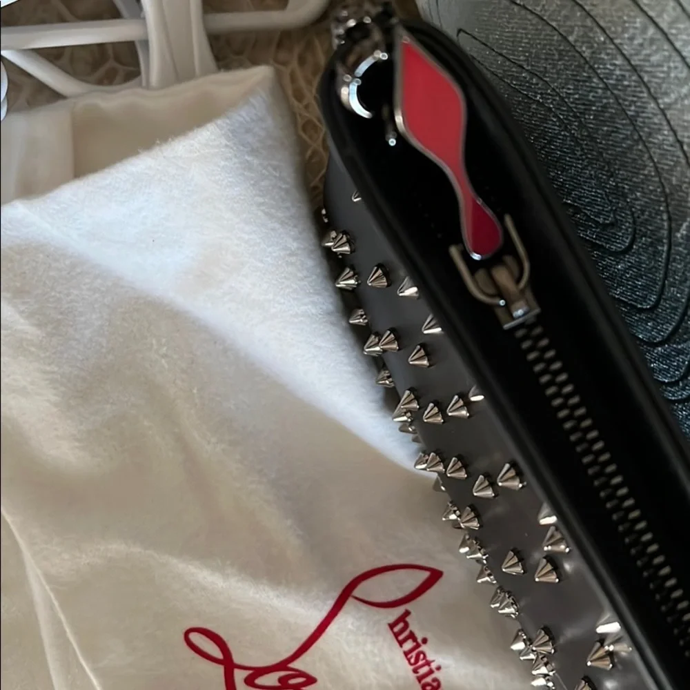 Christian Louboutin Black Leather Loubiposh Degrade spiked clutch